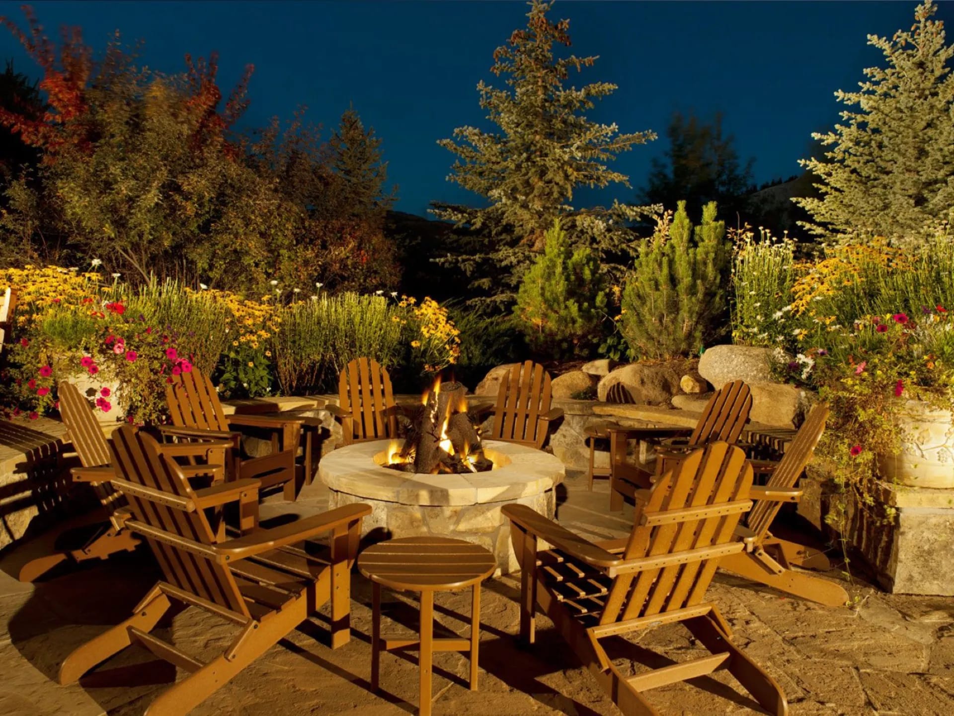 Covered outdoor living space with mountain views